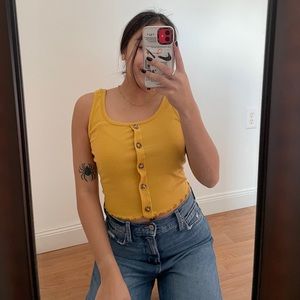 Button Down Yellow Tank Top Lattice Edge